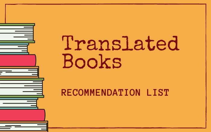 A pile of books next to text that reads "Translated Books Recommendation List"