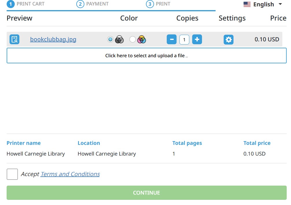 Mobile printing screenshot